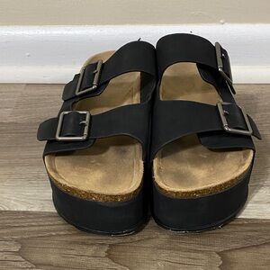 Black Double Strap Sandals with Buckles